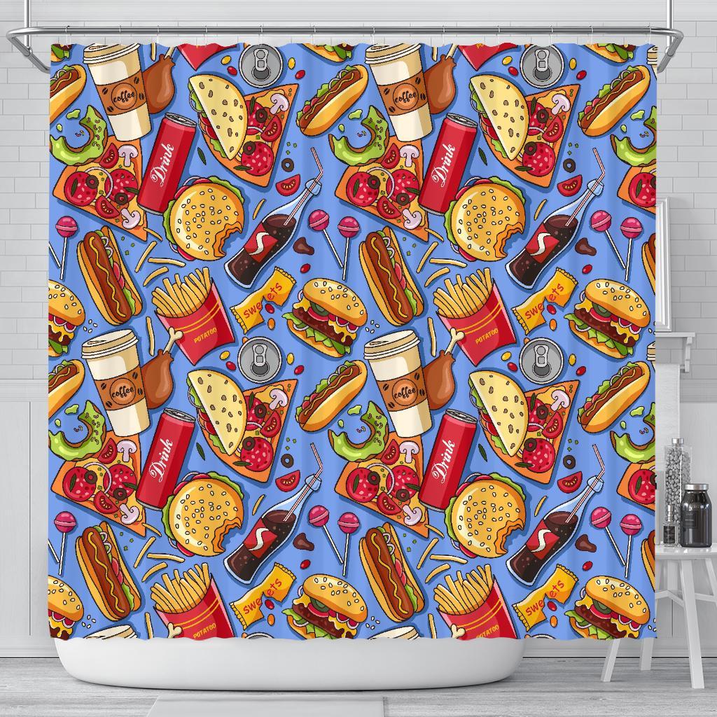 Pattern Print Fastfood Bathroom Shower Curtain-grizzshop