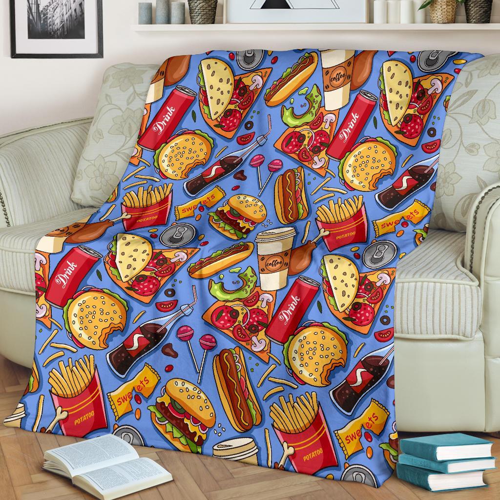 Pattern Print Fastfood Blanket-grizzshop