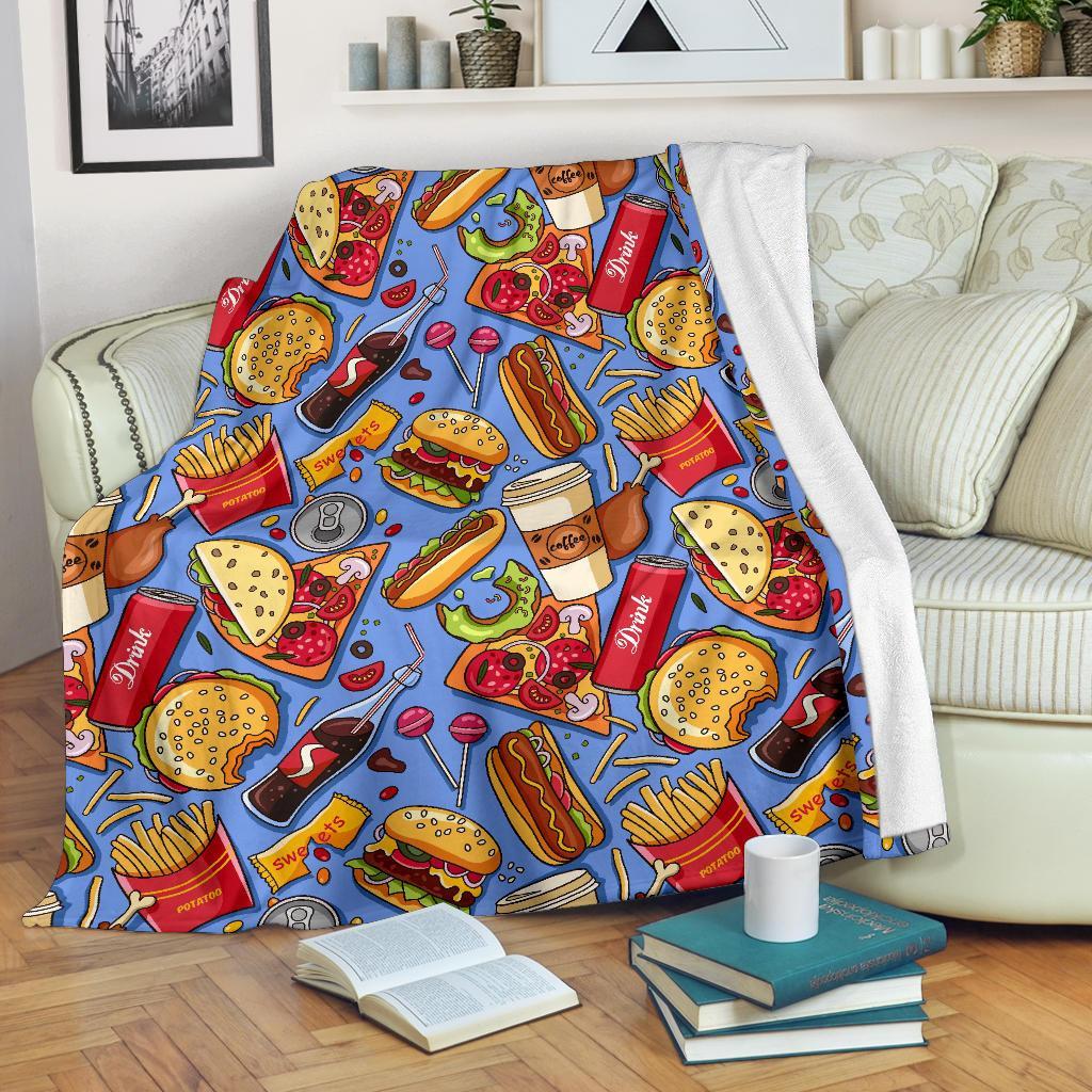 Pattern Print Fastfood Blanket-grizzshop