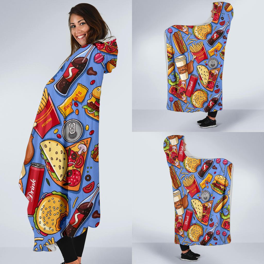 Pattern Print Fastfood Hooded Blanket-grizzshop