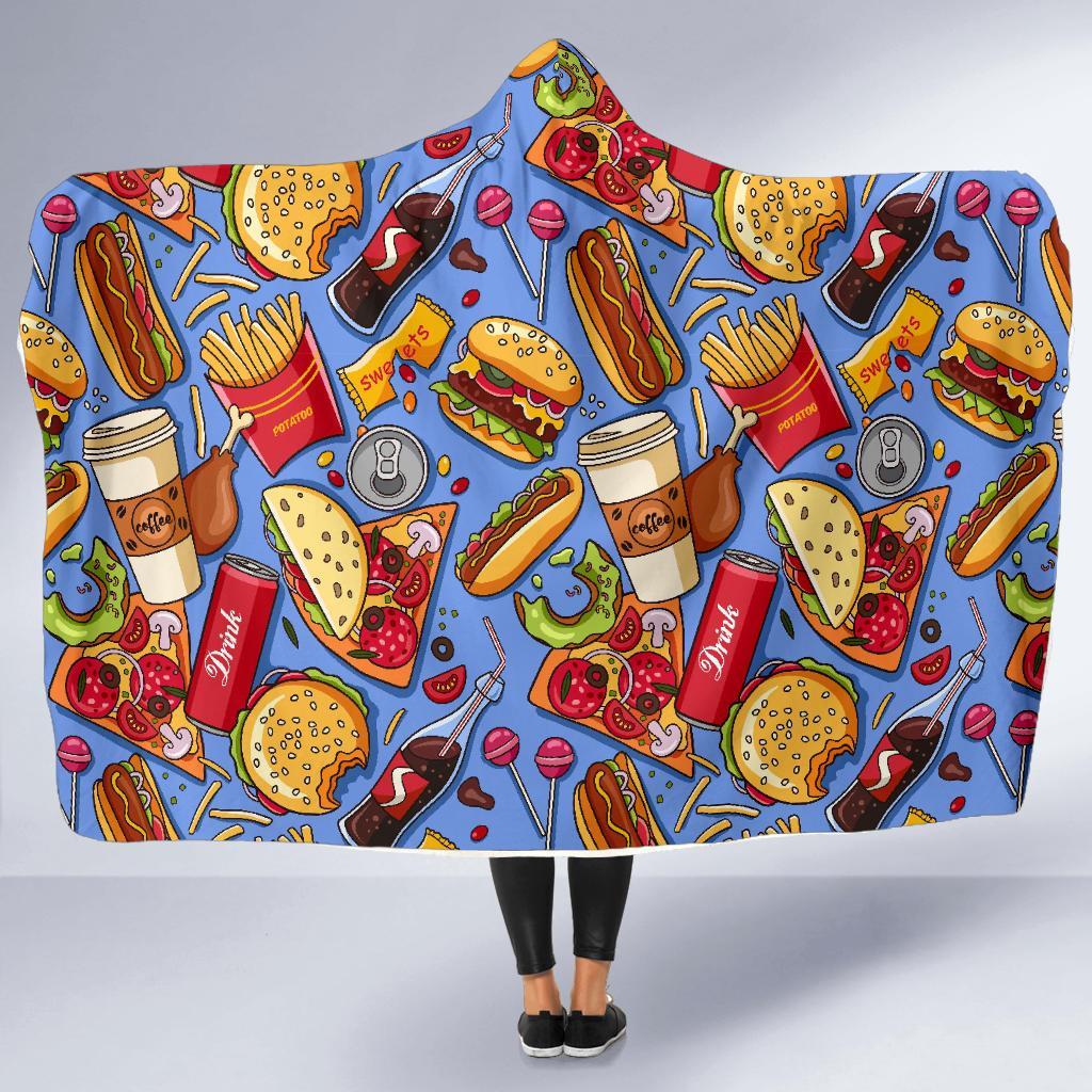 Pattern Print Fastfood Hooded Blanket-grizzshop