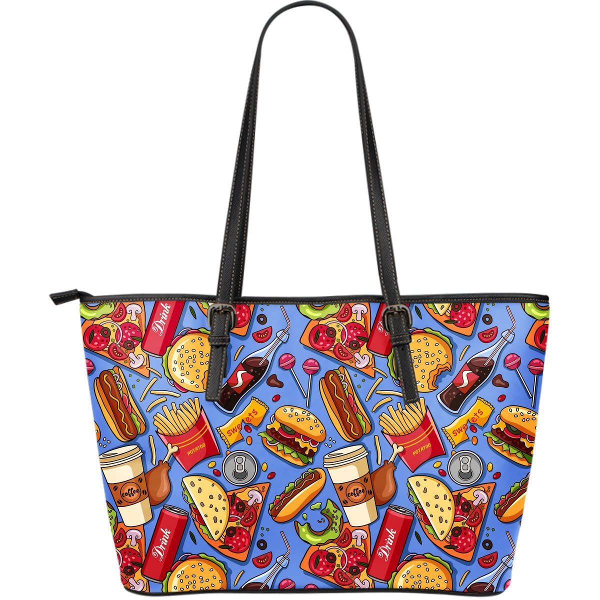 Pattern Print Fastfood Leather Tote Bag-grizzshop
