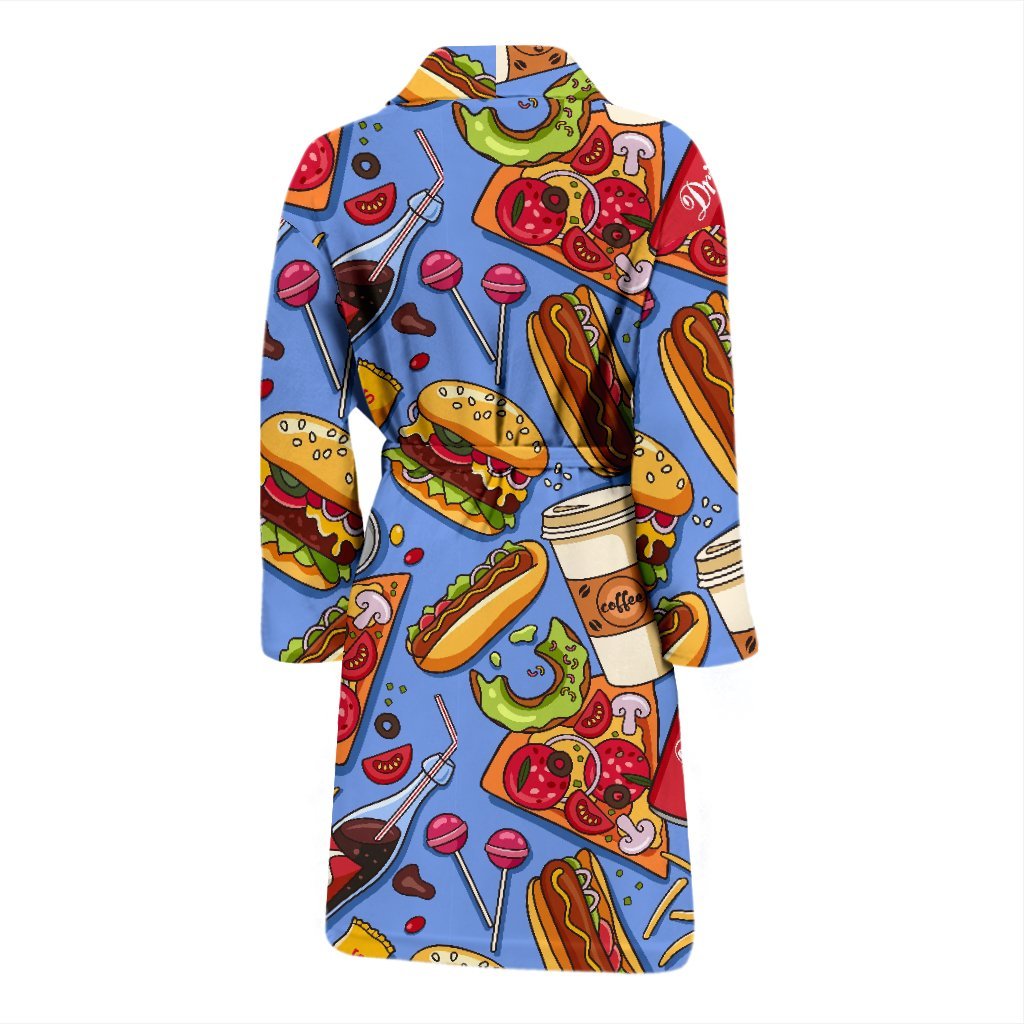 Pattern Print Fastfood Men Long Robe-grizzshop