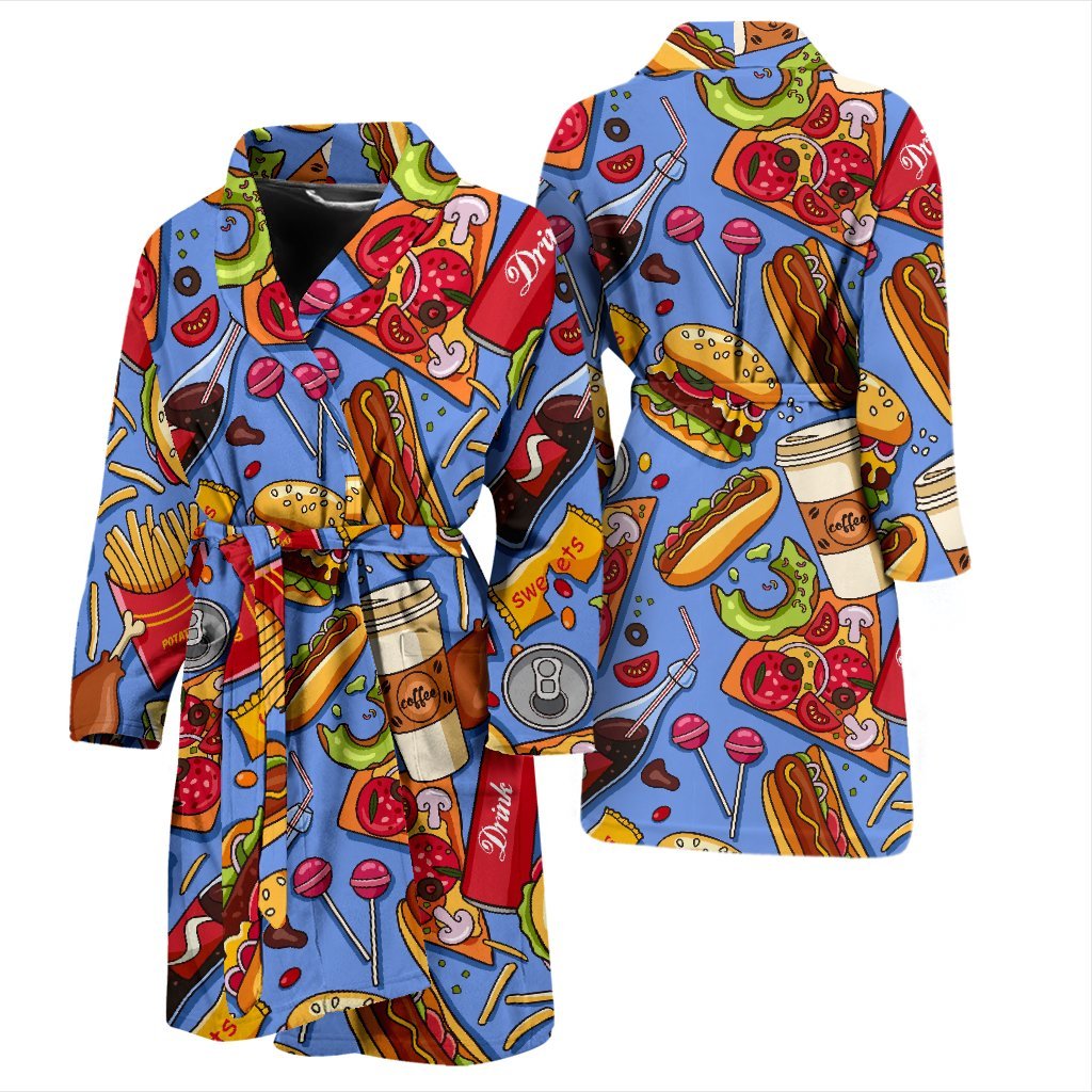 Pattern Print Fastfood Men Long Robe-grizzshop