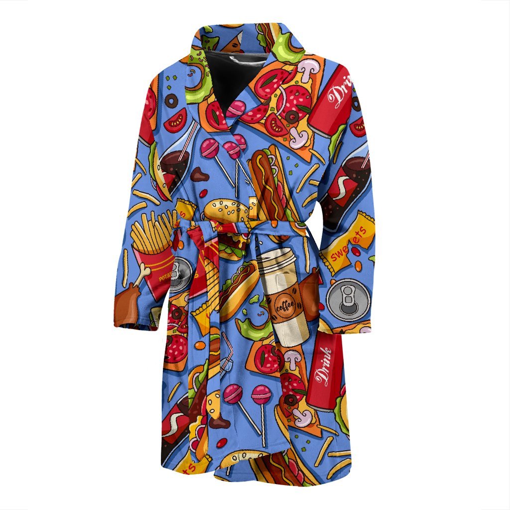 Pattern Print Fastfood Men Long Robe-grizzshop