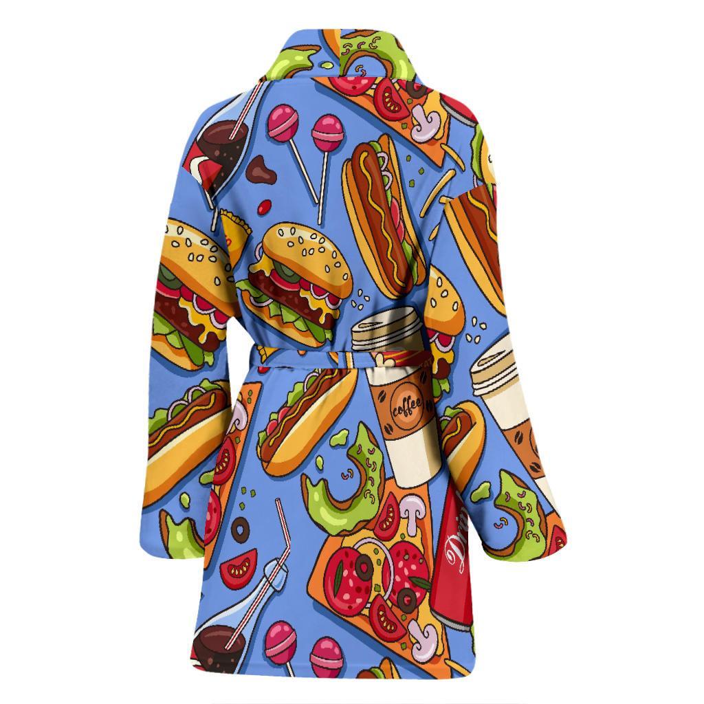 Pattern Print Fastfood Women Long Robe-grizzshop