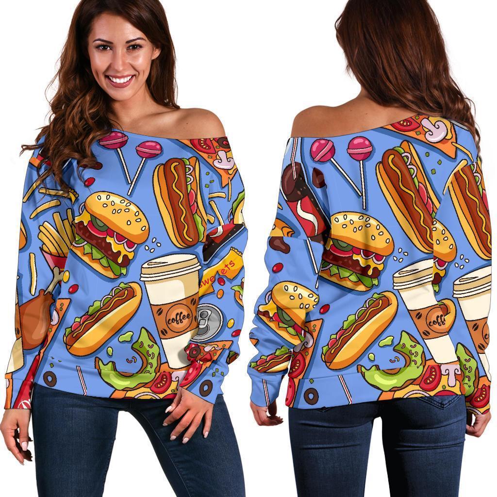 Pattern Print Fastfood Women Off Shoulder Sweatshirt-grizzshop
