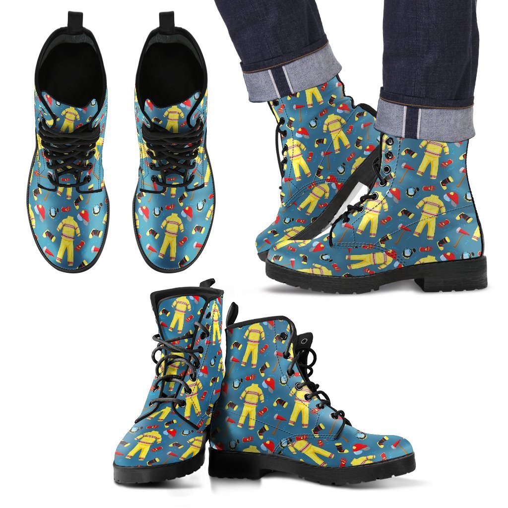 Pattern Print Firefighter Men Women Leather Boots-grizzshop