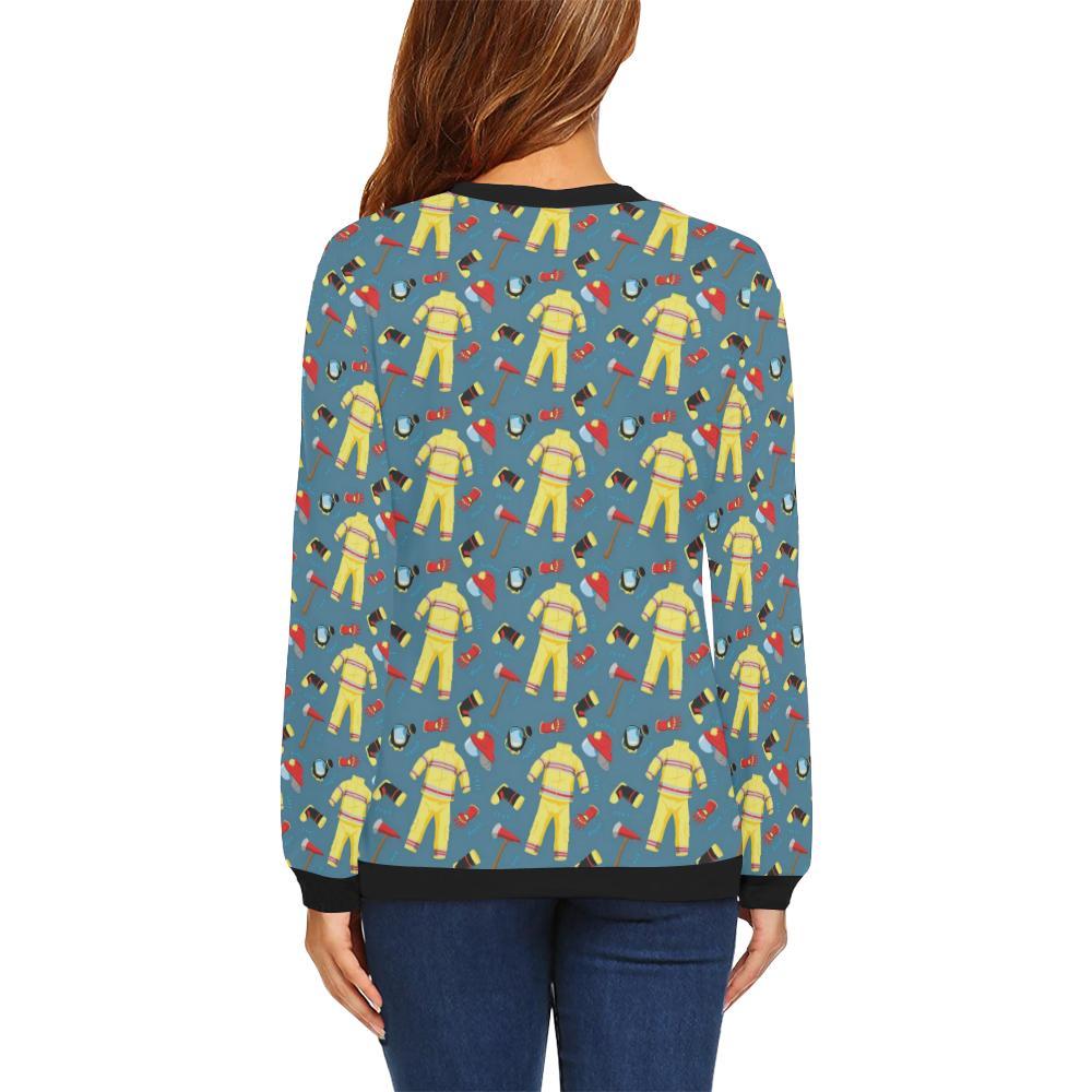 Pattern Print Firefighter Women Crewneck Sweatshirt-grizzshop
