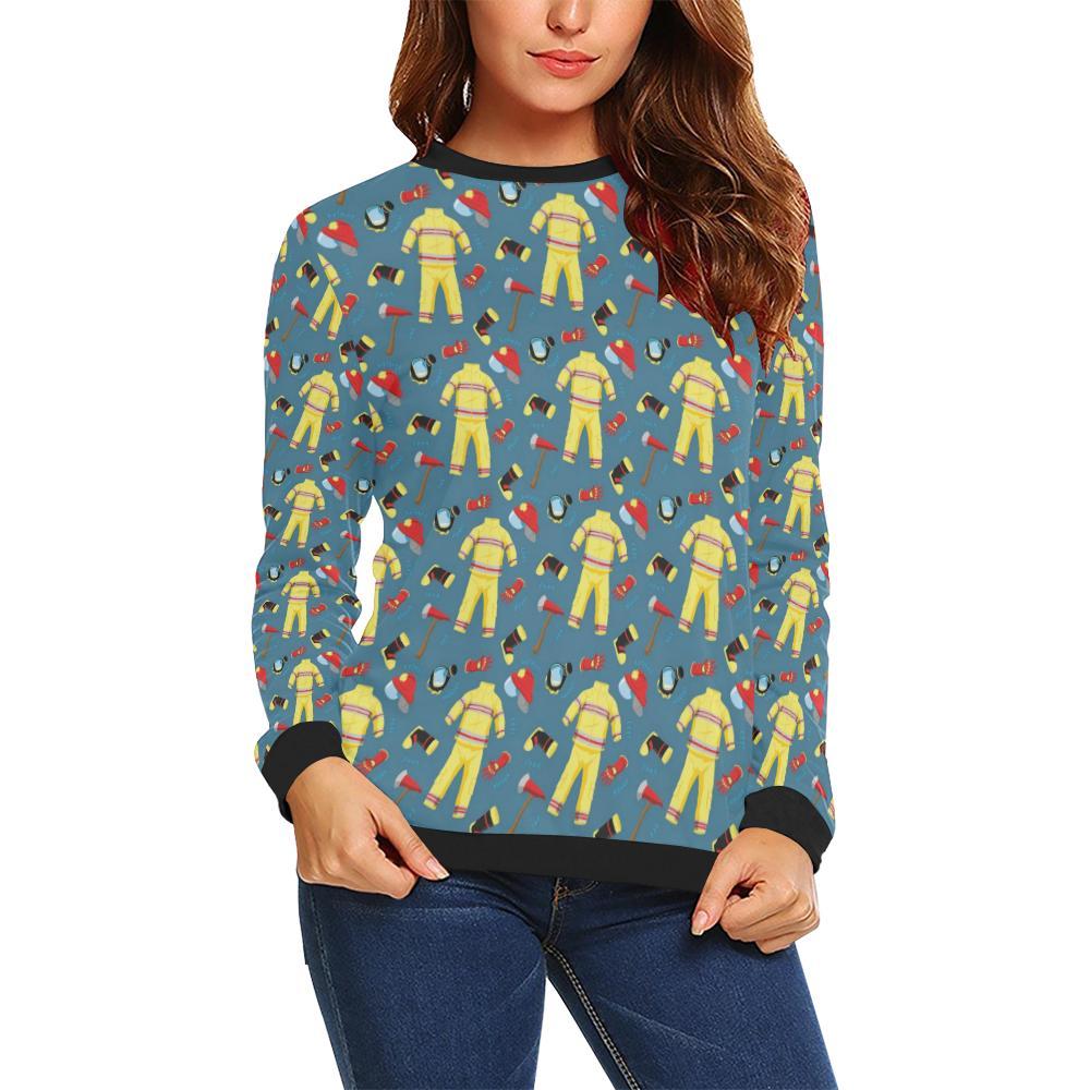 Pattern Print Firefighter Women Crewneck Sweatshirt-grizzshop