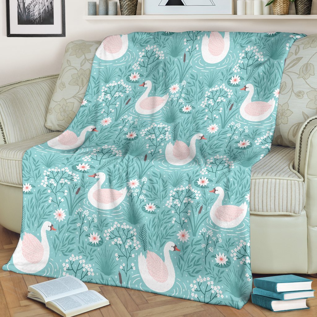 Pattern Print Floral Swan Blanket-grizzshop