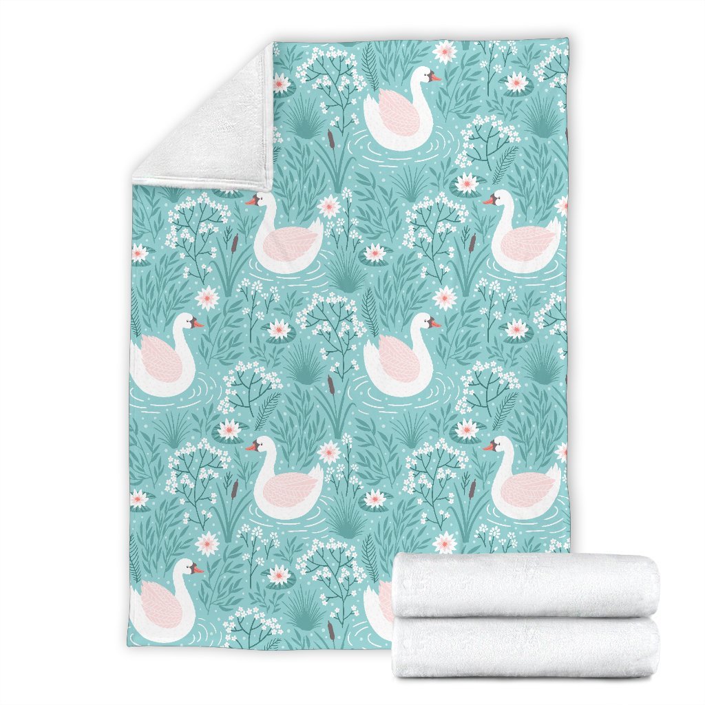 Pattern Print Floral Swan Blanket-grizzshop