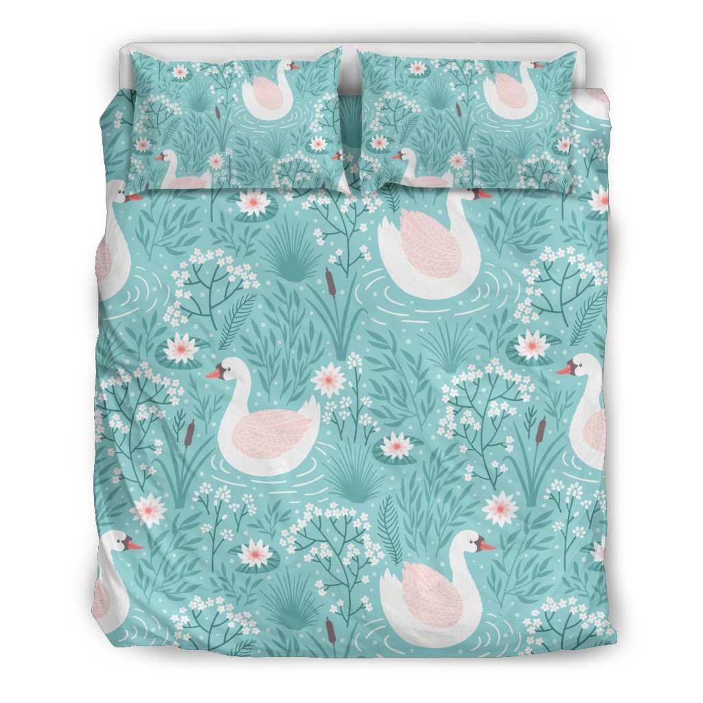 Pattern Print Floral Swan Duvet Cover Bedding Set-grizzshop