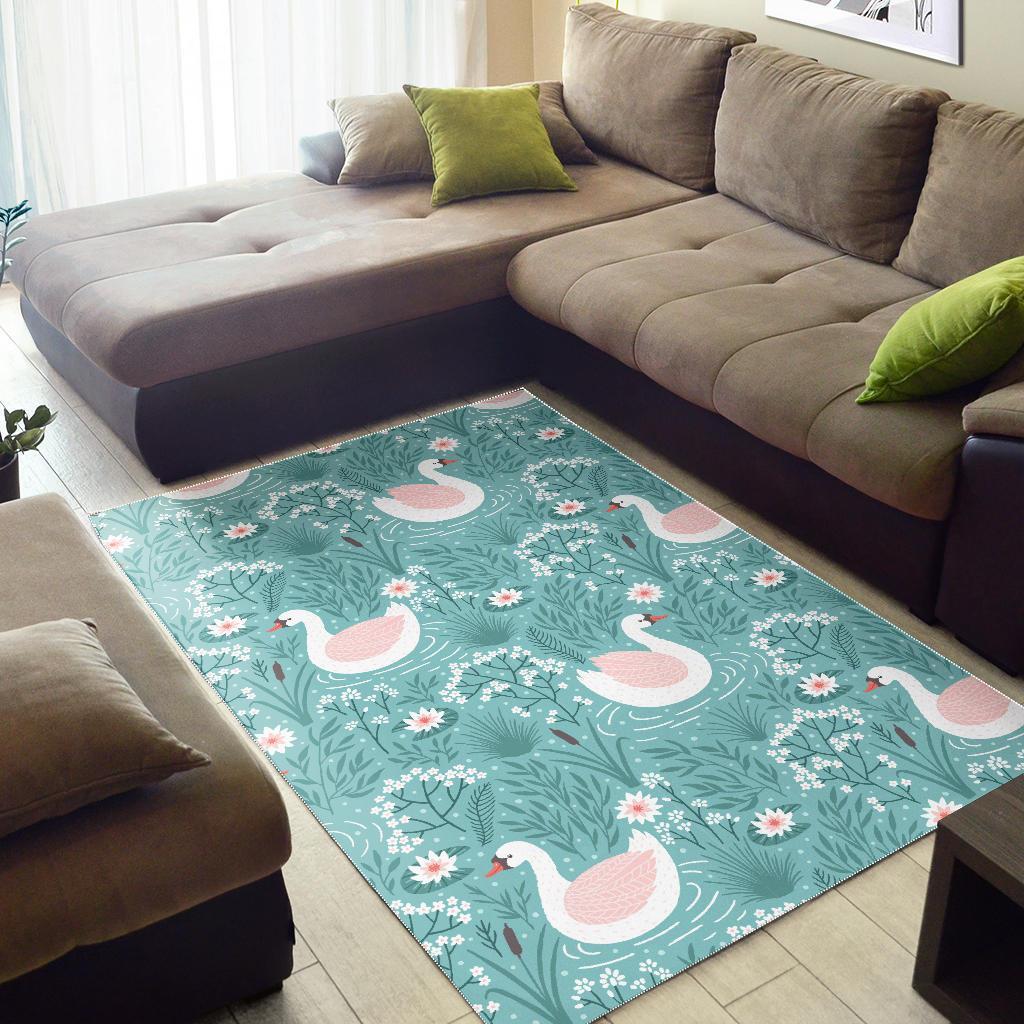 Pattern Print Floral Swan Floor Mat-grizzshop