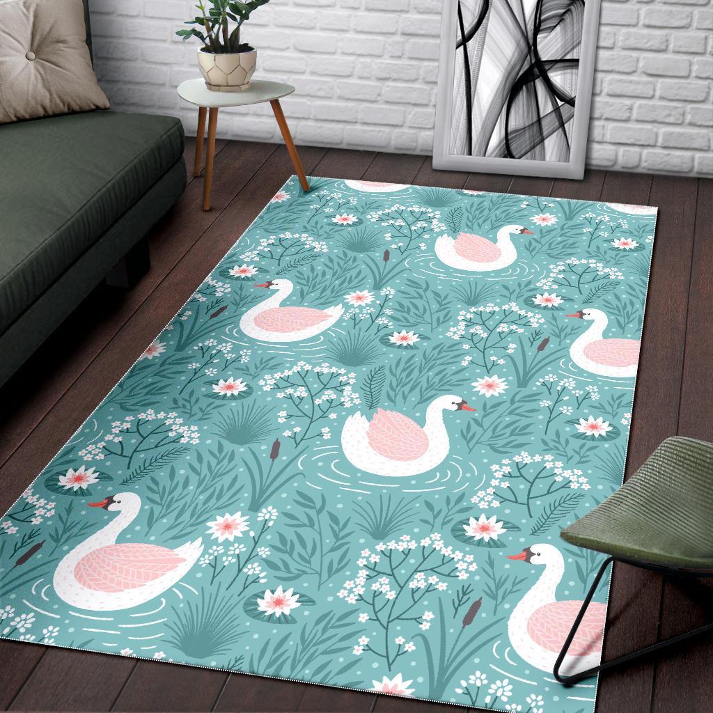 Pattern Print Floral Swan Floor Mat-grizzshop