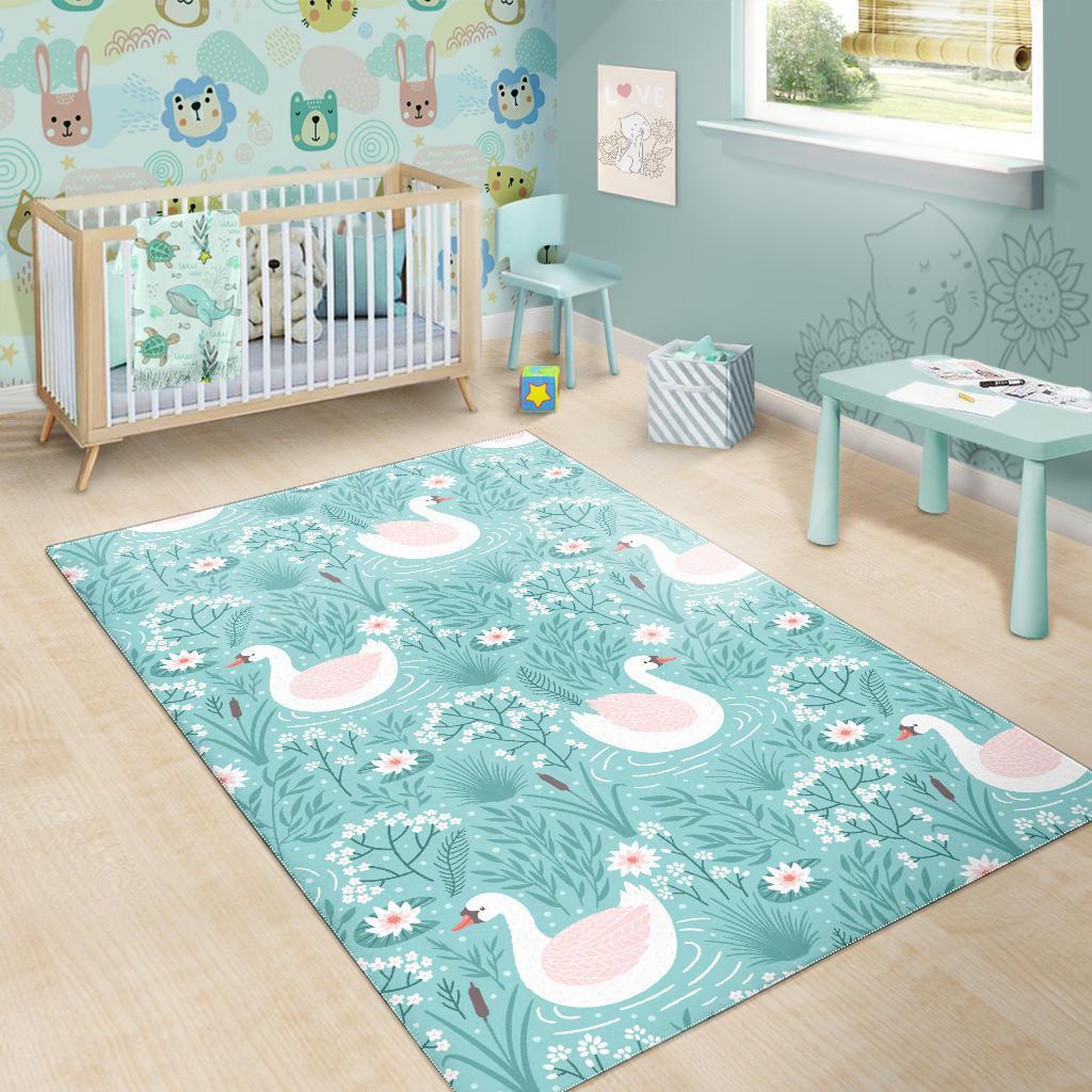 Pattern Print Floral Swan Floor Mat-grizzshop