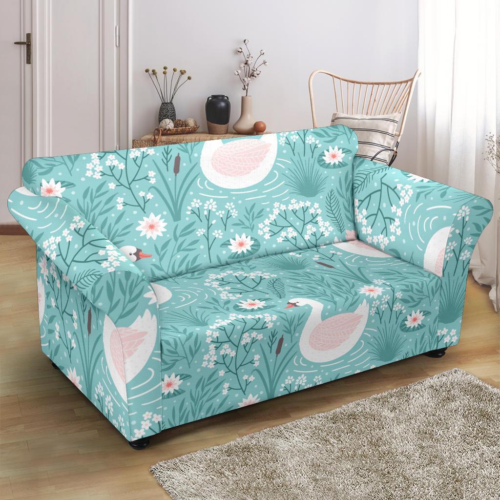 Pattern Print Floral Swan Loveseat Cover-grizzshop