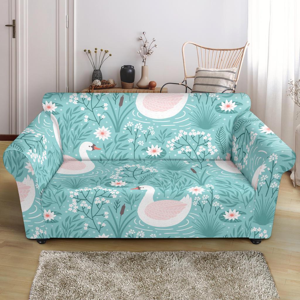 Pattern Print Floral Swan Loveseat Cover-grizzshop