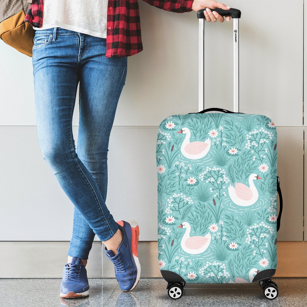 Pattern Print Floral Swan Luggage Cover Protector-grizzshop