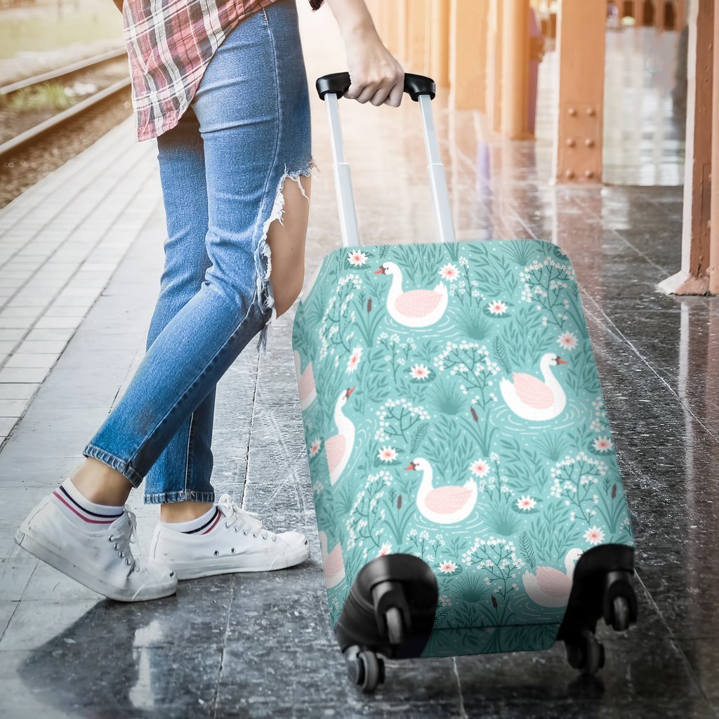 Pattern Print Floral Swan Luggage Cover Protector-grizzshop