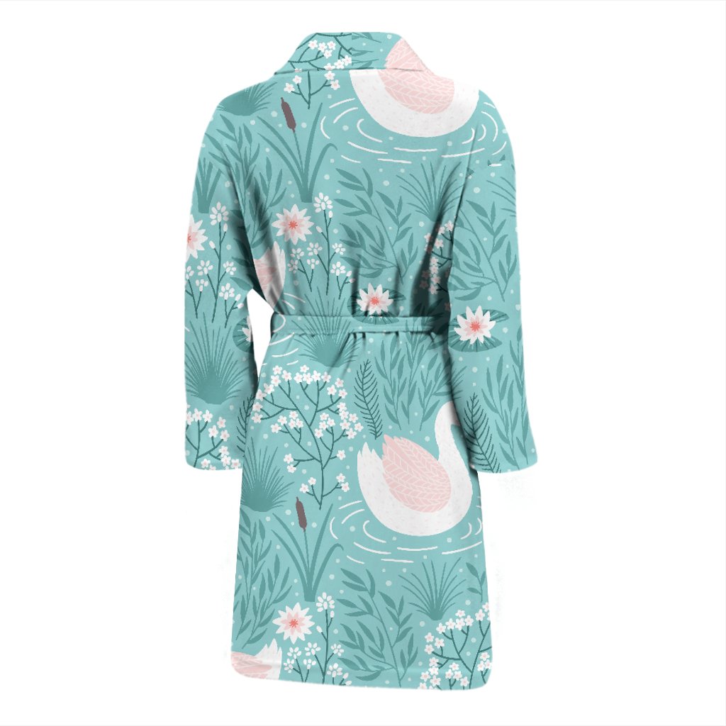 Pattern Print Floral Swan Men Long Robe-grizzshop