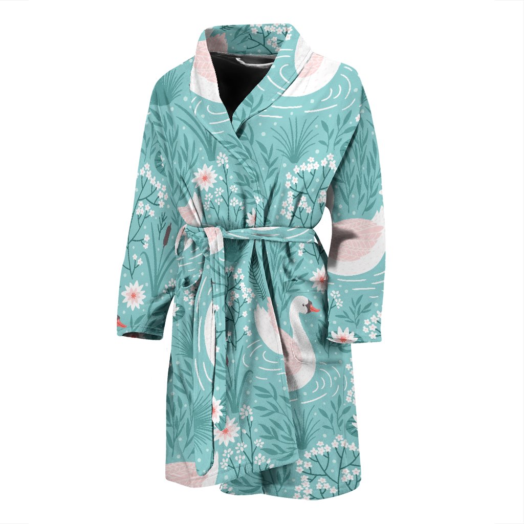 Pattern Print Floral Swan Men Long Robe-grizzshop