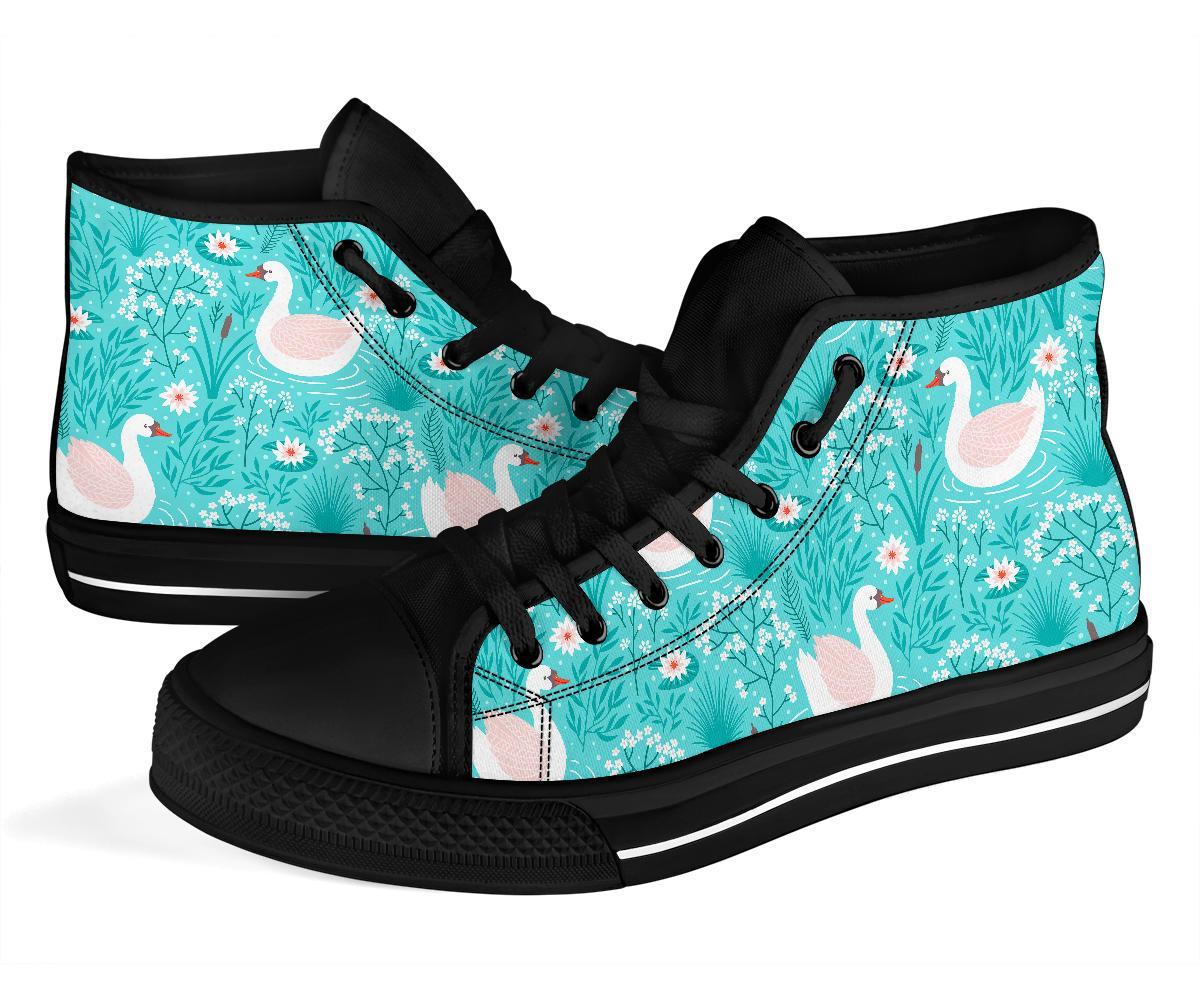 Pattern Print Floral Swan Men Women's High Top Shoes-grizzshop