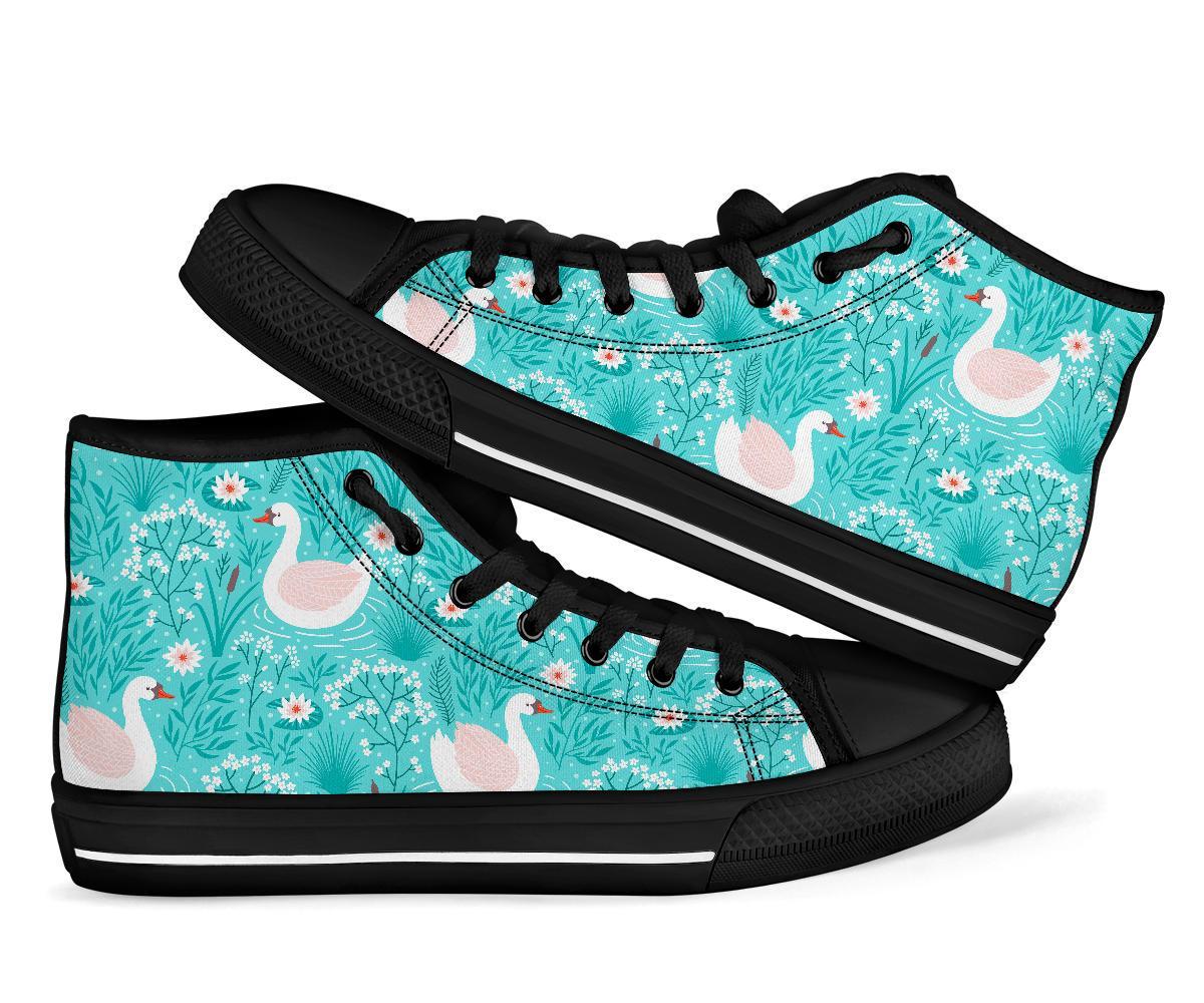 Pattern Print Floral Swan Men Women's High Top Shoes-grizzshop