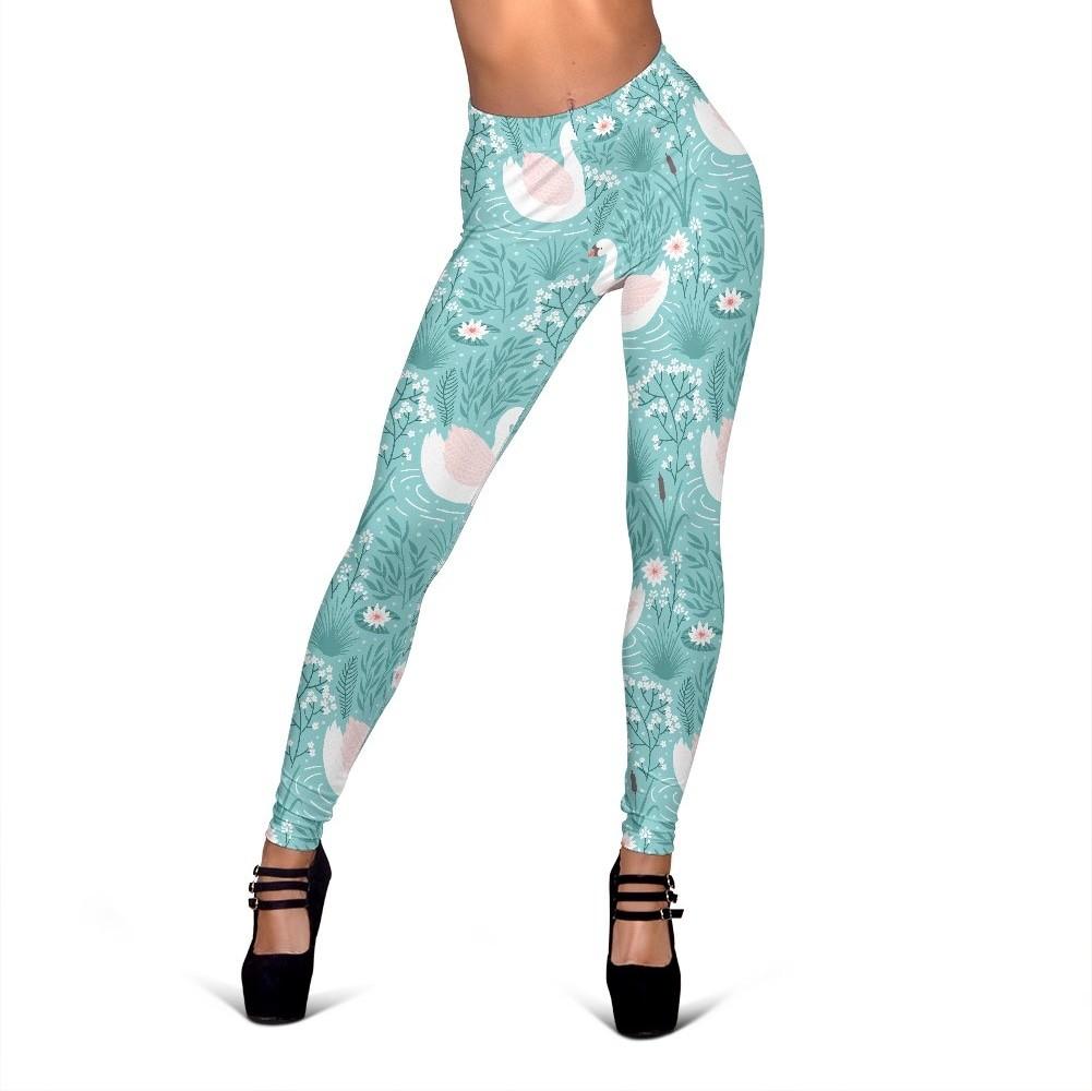 Pattern Print Floral Swan Print Pattern Women Leggings-grizzshop