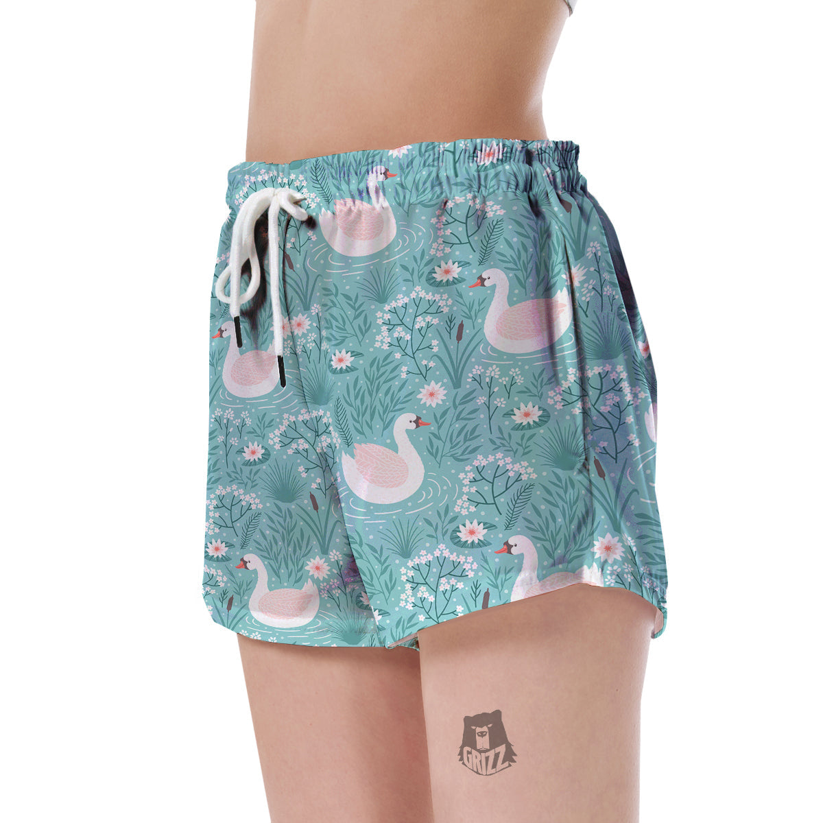 Pattern Print Floral Swan Women's Shorts-grizzshop