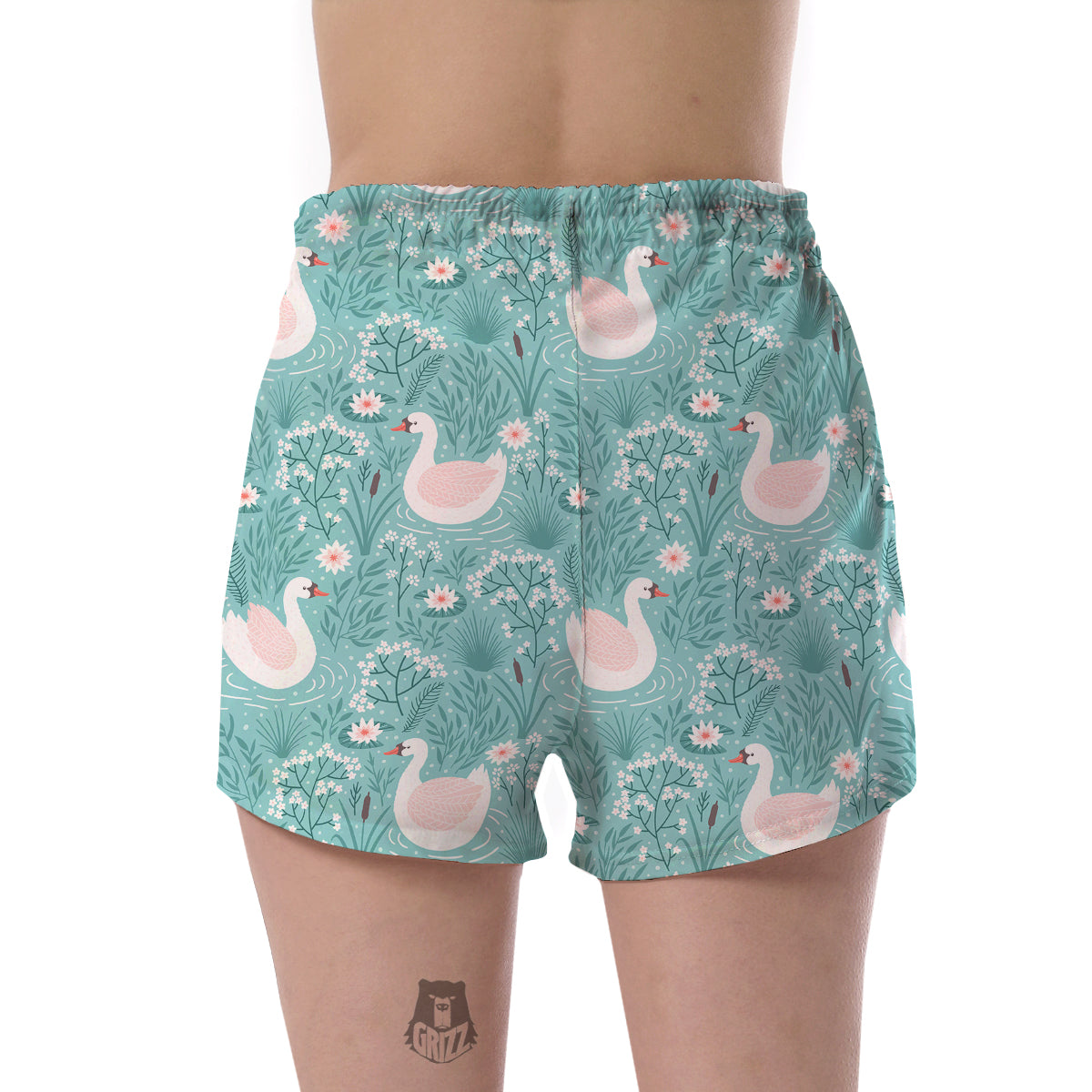 Pattern Print Floral Swan Women's Shorts-grizzshop