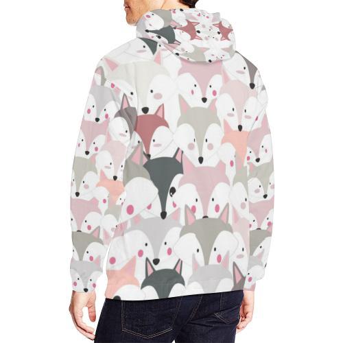 Pattern Print Fox Men Pullover Hoodie-grizzshop