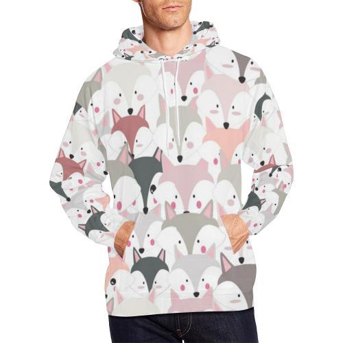 Pattern Print Fox Men Pullover Hoodie-grizzshop