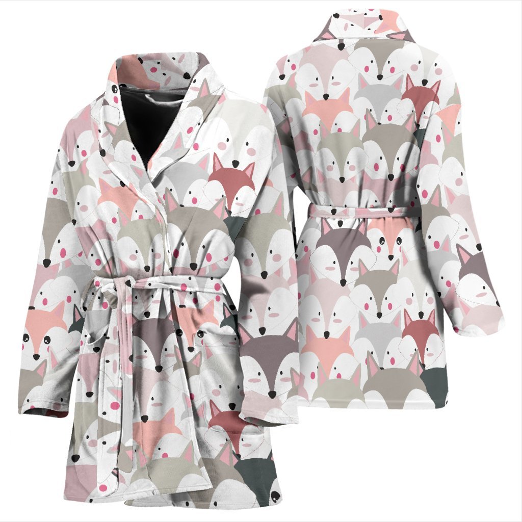 Pattern Print Fox Women Long Robe-grizzshop