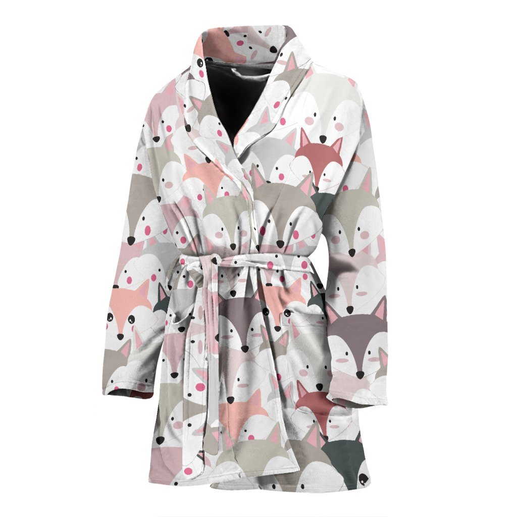 Pattern Print Fox Women Long Robe-grizzshop