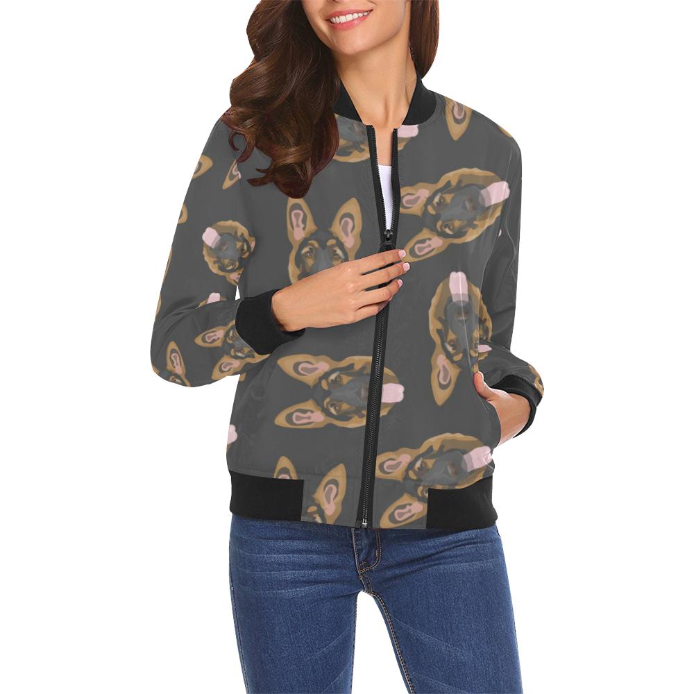 Pattern Print German Shepherd Women Casual Bomber Jacket-grizzshop