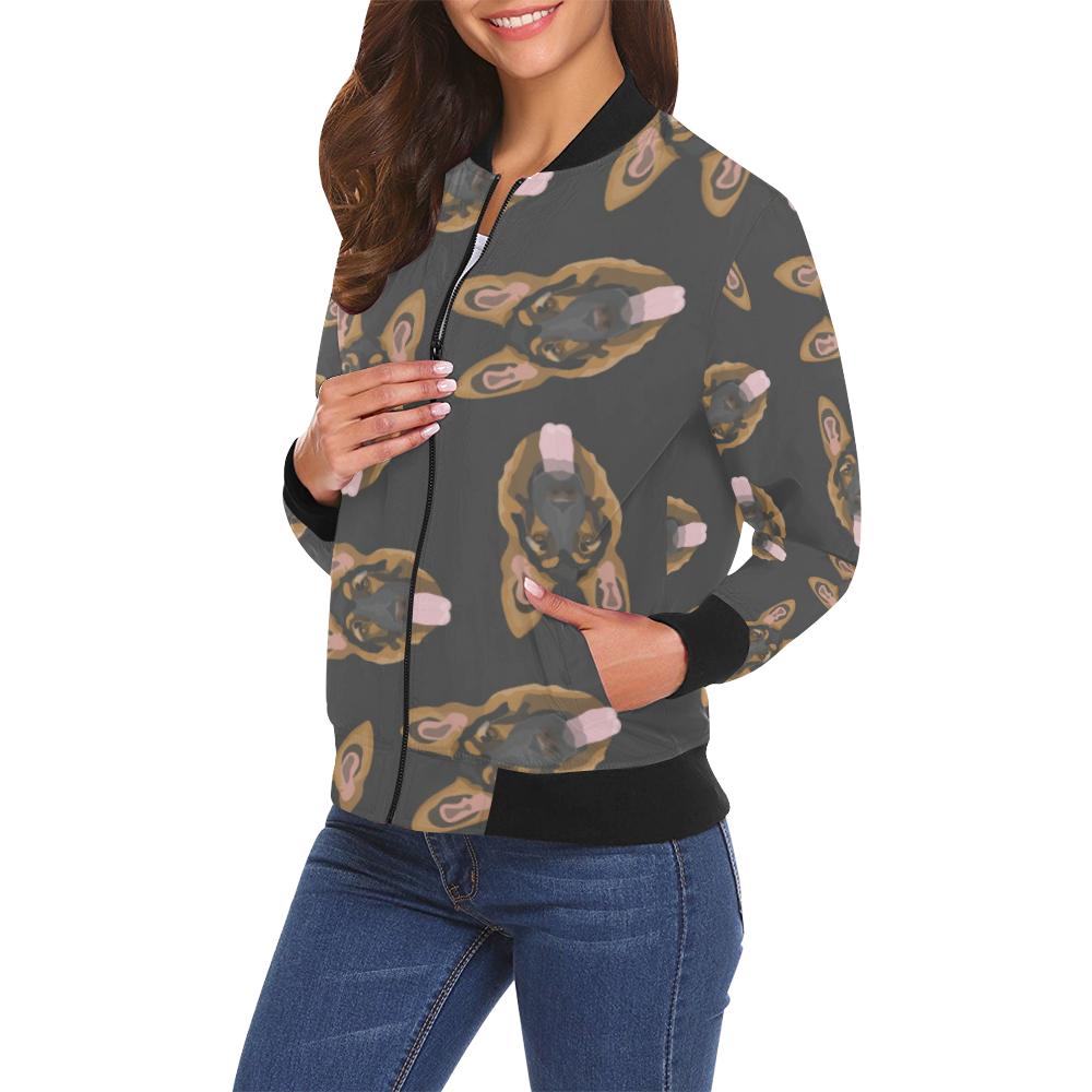 Pattern Print German Shepherd Women Casual Bomber Jacket-grizzshop