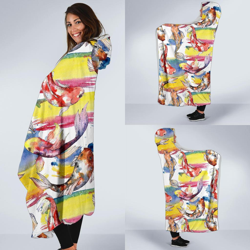 Pattern Print Goldfish Hooded Blanket-grizzshop