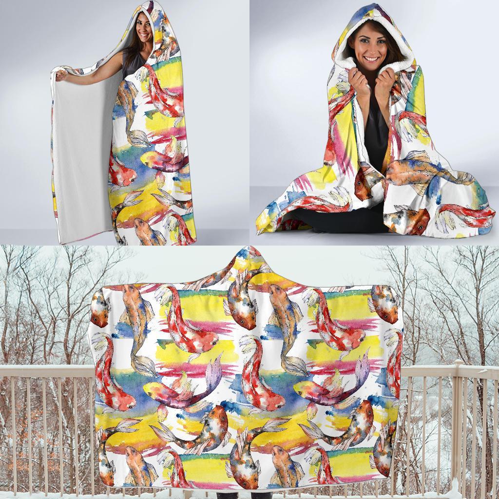 Pattern Print Goldfish Hooded Blanket-grizzshop