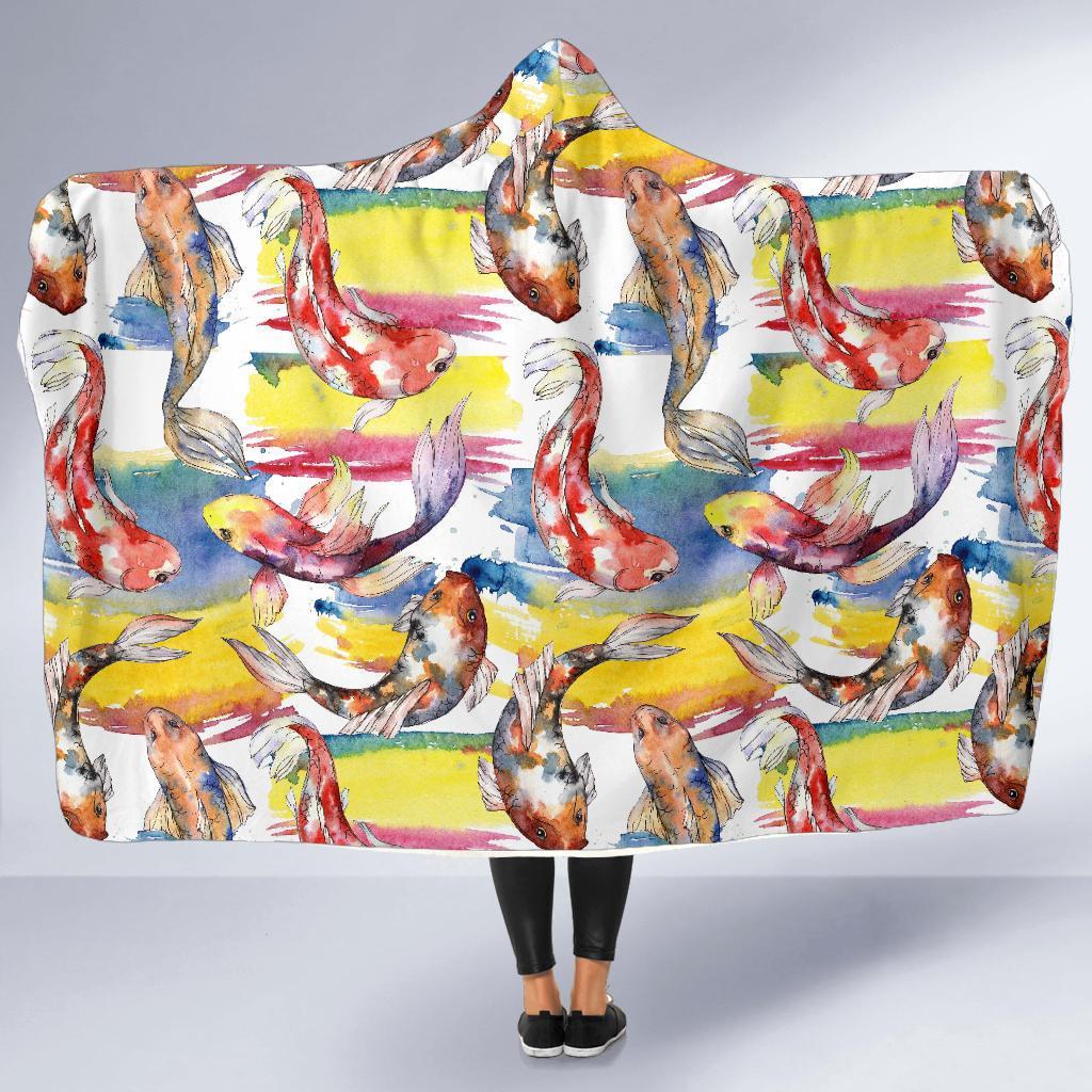Pattern Print Goldfish Hooded Blanket-grizzshop