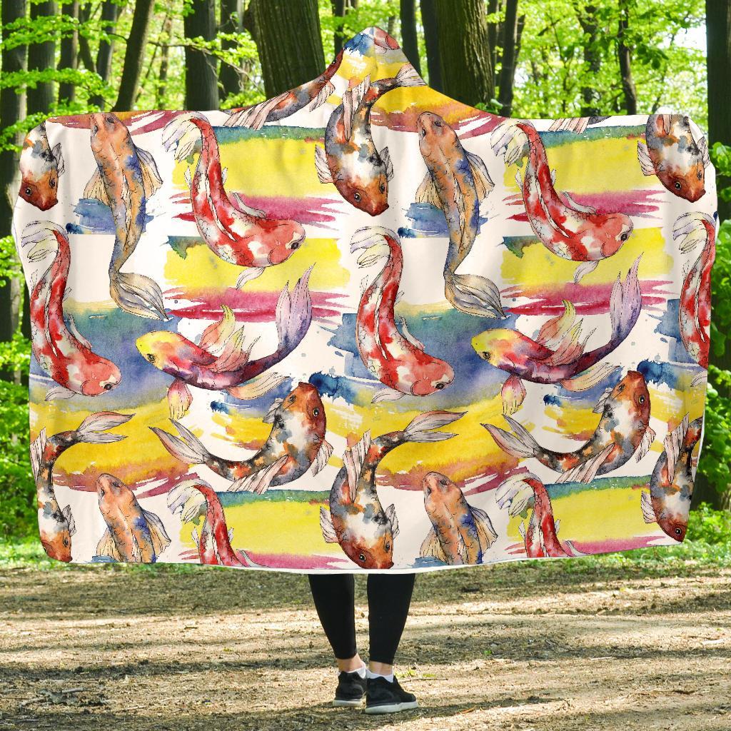 Pattern Print Goldfish Hooded Blanket-grizzshop