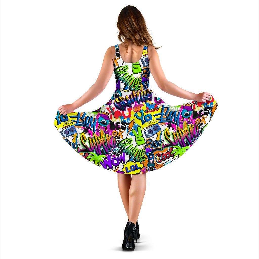 Pattern Print Graffiti Dress-grizzshop