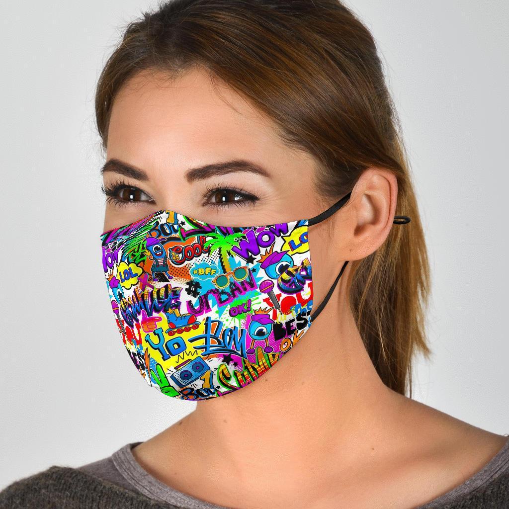 Pattern Print Graffiti Face Mask-grizzshop