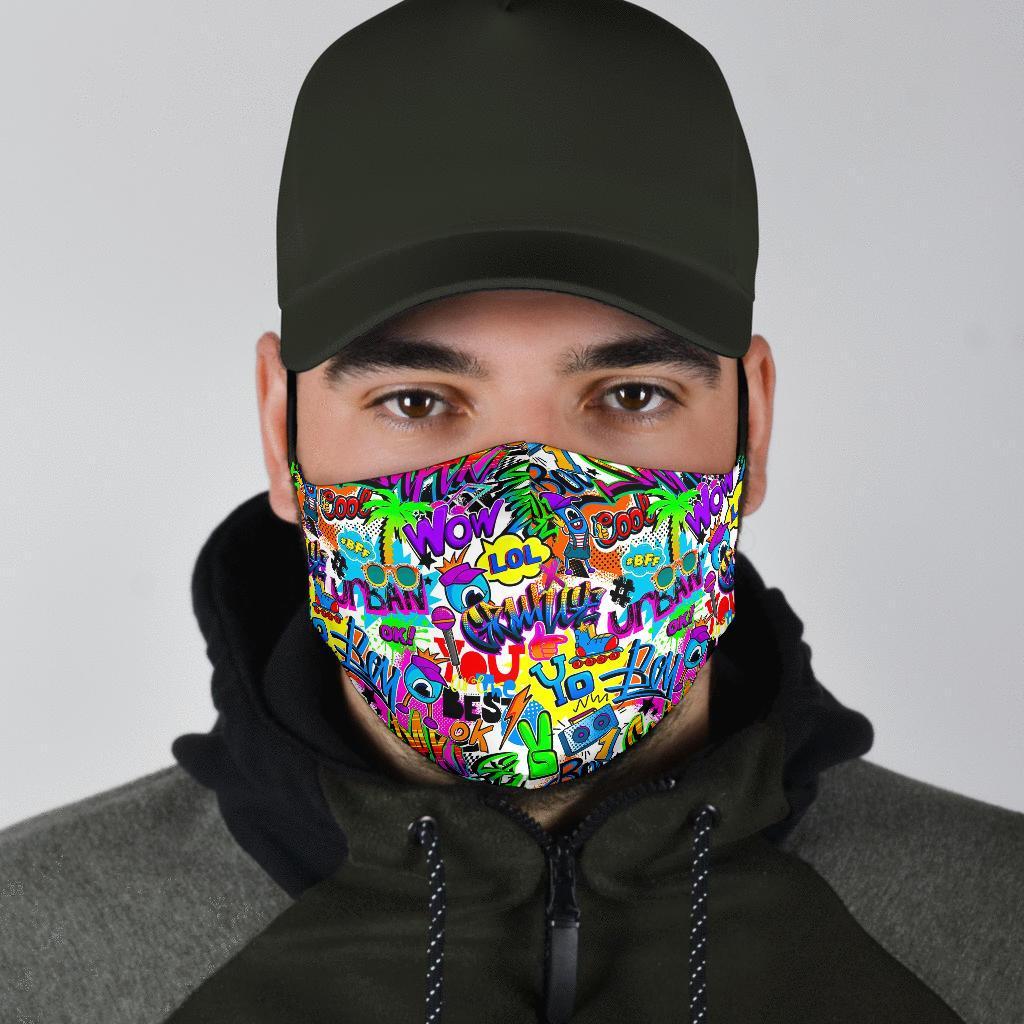 Pattern Print Graffiti Face Mask-grizzshop