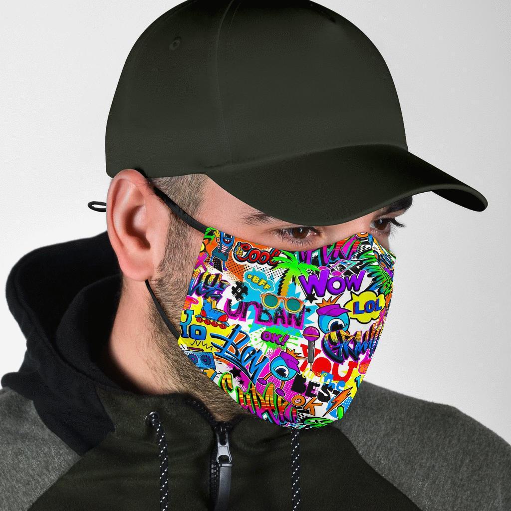 Pattern Print Graffiti Face Mask-grizzshop