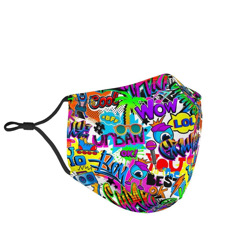 Pattern Print Graffiti Face Mask-grizzshop