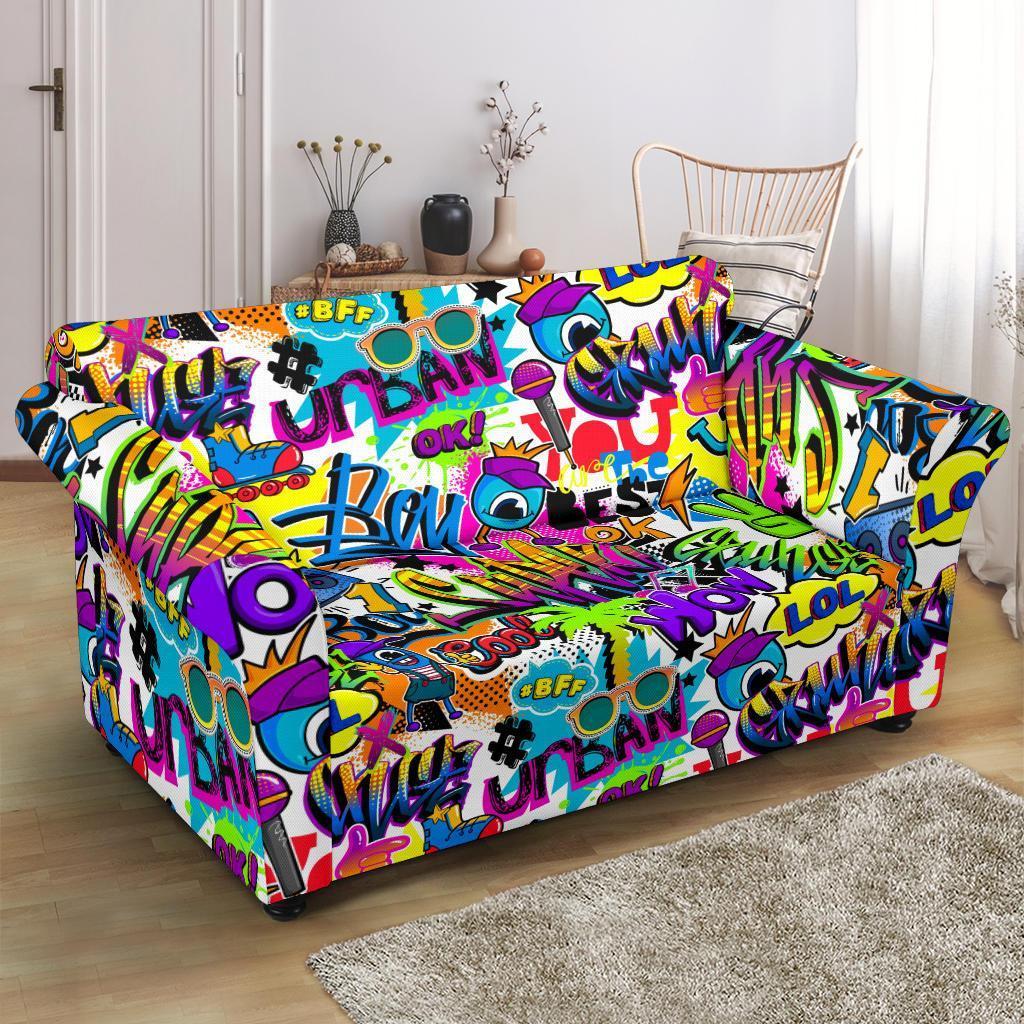 Pattern Print Graffiti Loveseat Cover-grizzshop