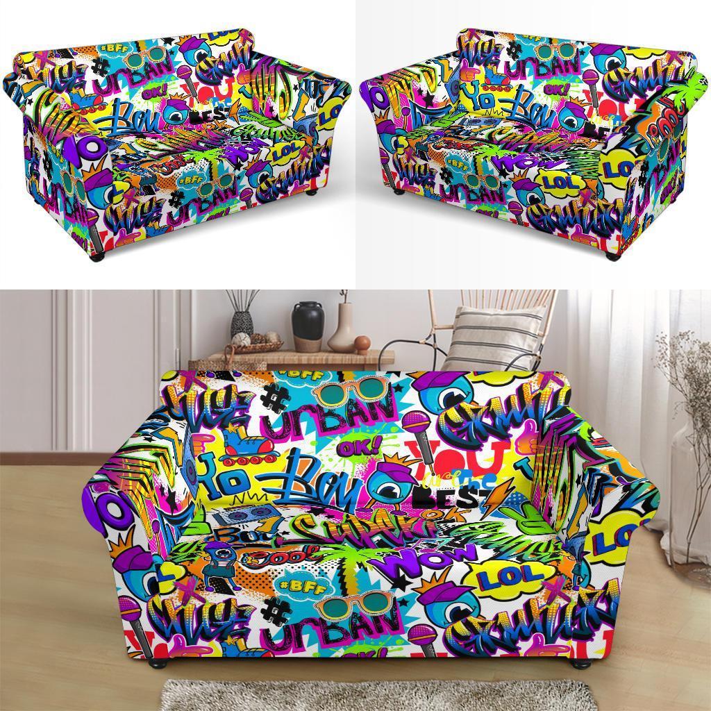 Pattern Print Graffiti Loveseat Cover-grizzshop