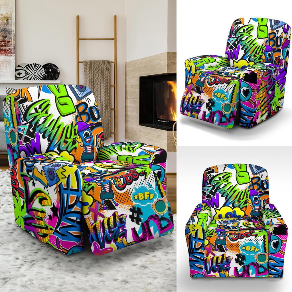 Pattern Print Graffiti Recliner Cover-grizzshop