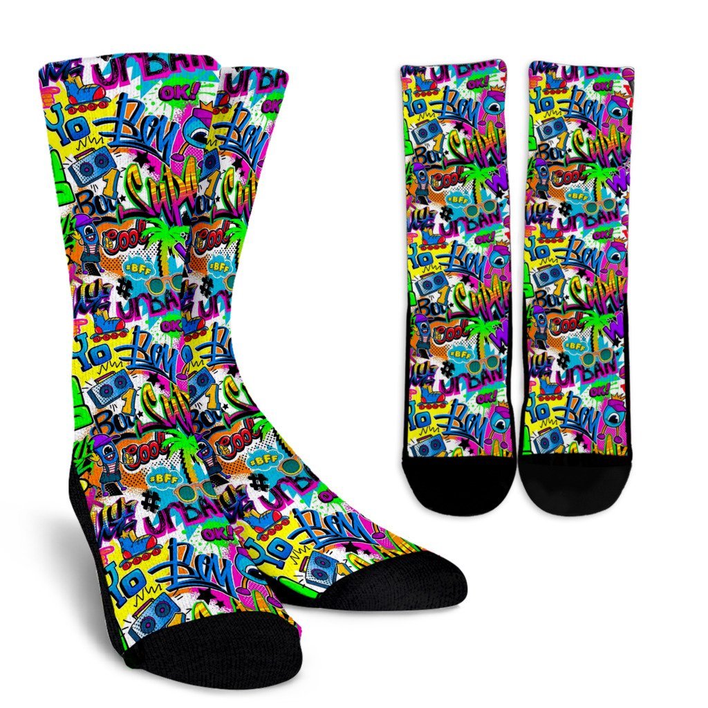 Pattern Print Graffiti Unisex Crew Socks-grizzshop